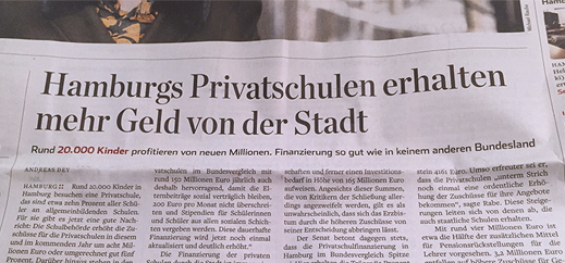 Mehr Geld für Hamburgs Privatschulen?